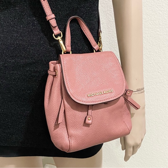 MICHAEL KORS Riley Small Flap Drawstring Pebbled Leather Crossbody Bag in Rose - Picture 2 of 16